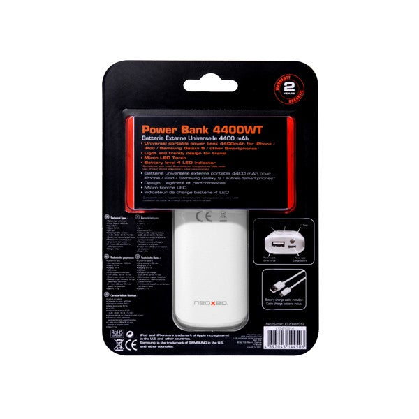 Neoxeo X370H37012 power bank Lithium-Ion (Li-Ion) 4400 mAh White