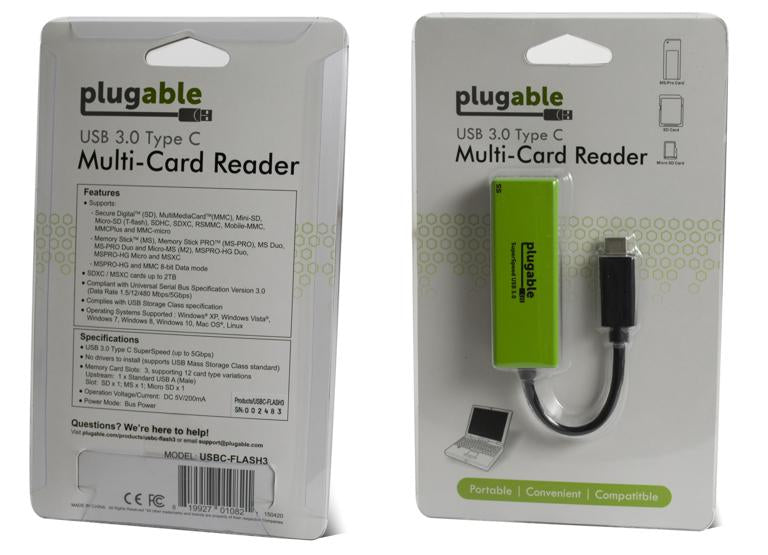 Plugable Technologies USB C SD Card Reader - Driverless USB C Card Reader for SD, Micro SD, MMC, or MS Cards (Compatible with Thunderbolt and USB-C MacBook Pro, 2018 MacBook Air, 12 Inch Retina MacBook)