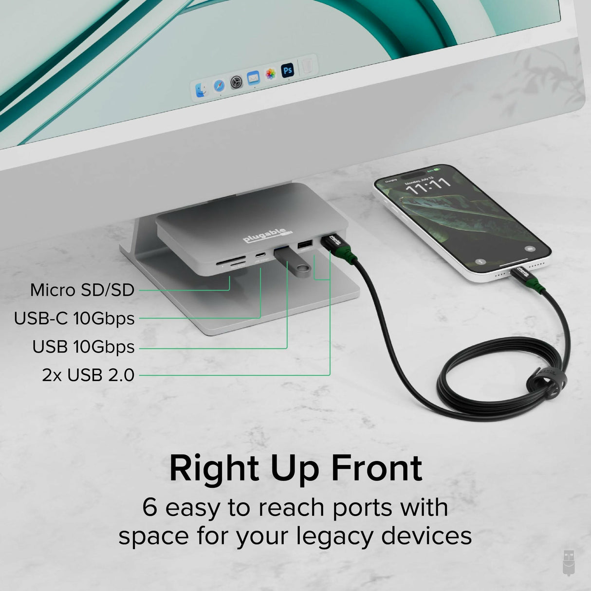 Plugable Technologies USB C Hub for iMac 24 Inch, 6-in-1 iMac USB Hub Multiport Adapter with 10Gbps