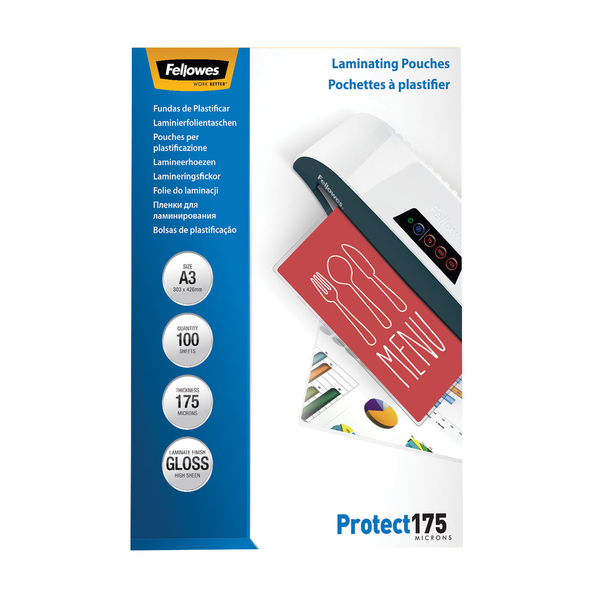 Fellowes A3 Glossy 175 Micron Laminating Pouch - 100 pack