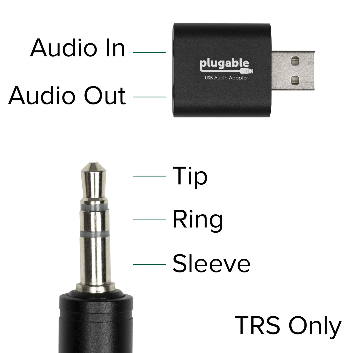 Plugable Technologies USB Audio Adapter with 3.5mm Speaker-Headphone and Microphone Jack, Add an External Stereo Sound Card to Any PC, Compatible with Windows, Mac, and Linux - Driverless