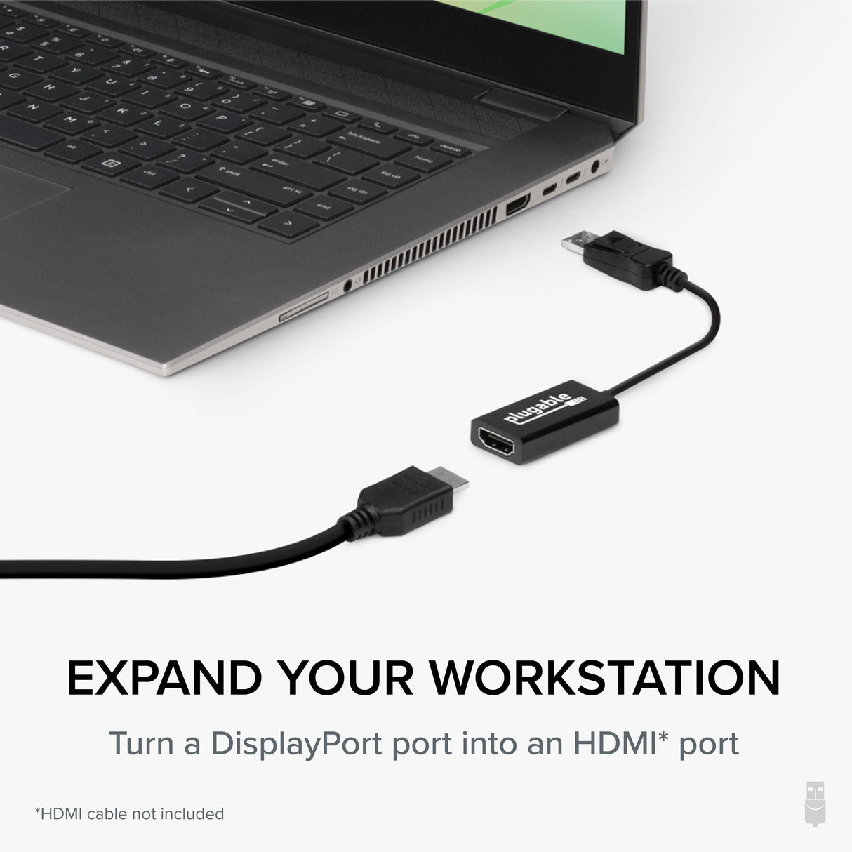 Plugable Technologies Active DisplayPort to HDMI Adapter, Uni-Directional, Driverless, Adapts Any Full-Sized DP Port to Enable Connecting a HDMI Cable and Display up to 4K 3840x2160 @60Hz