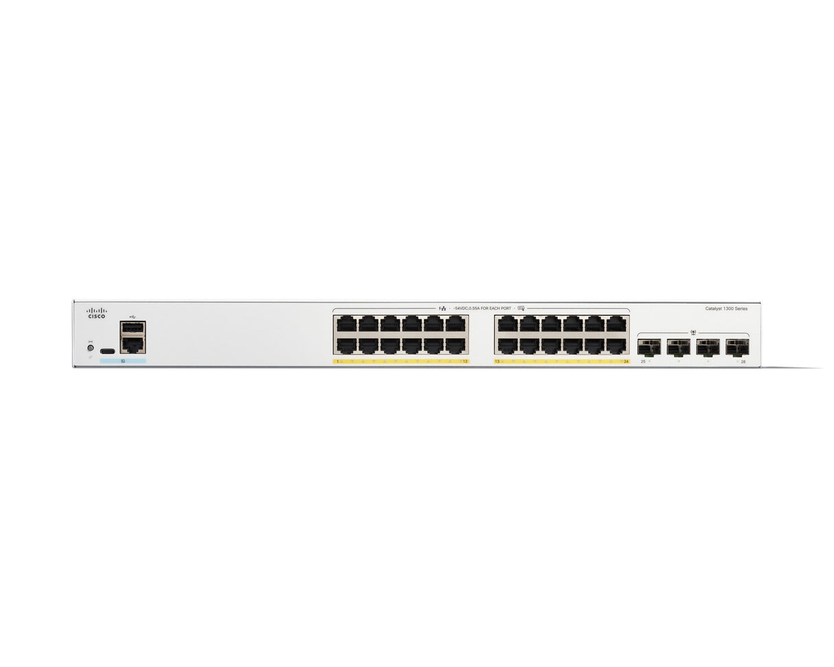 Cisco Catalyst 1300-24FP-4G Managed Switch, 24 Port GE, Full PoE, 4x1GE SFP, Limited Lifetime Protection (C1300-24FP-4G)