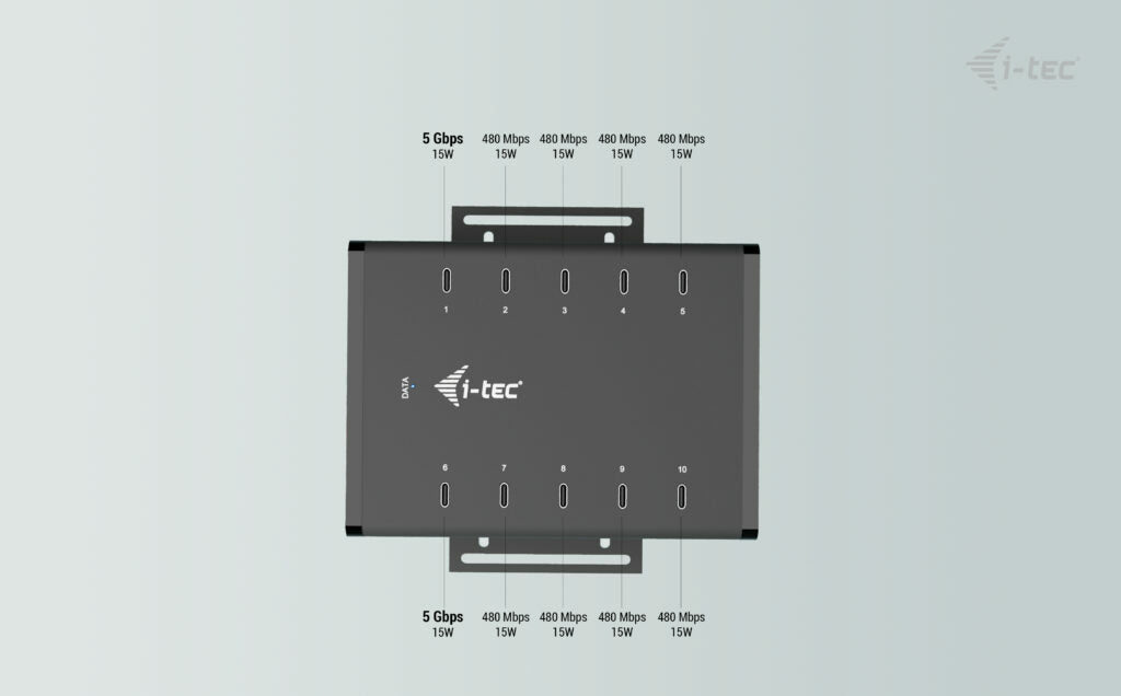 i-tec USB-C/USB-A Metal Charging + data HUB, 15W per port, 10x USB-C