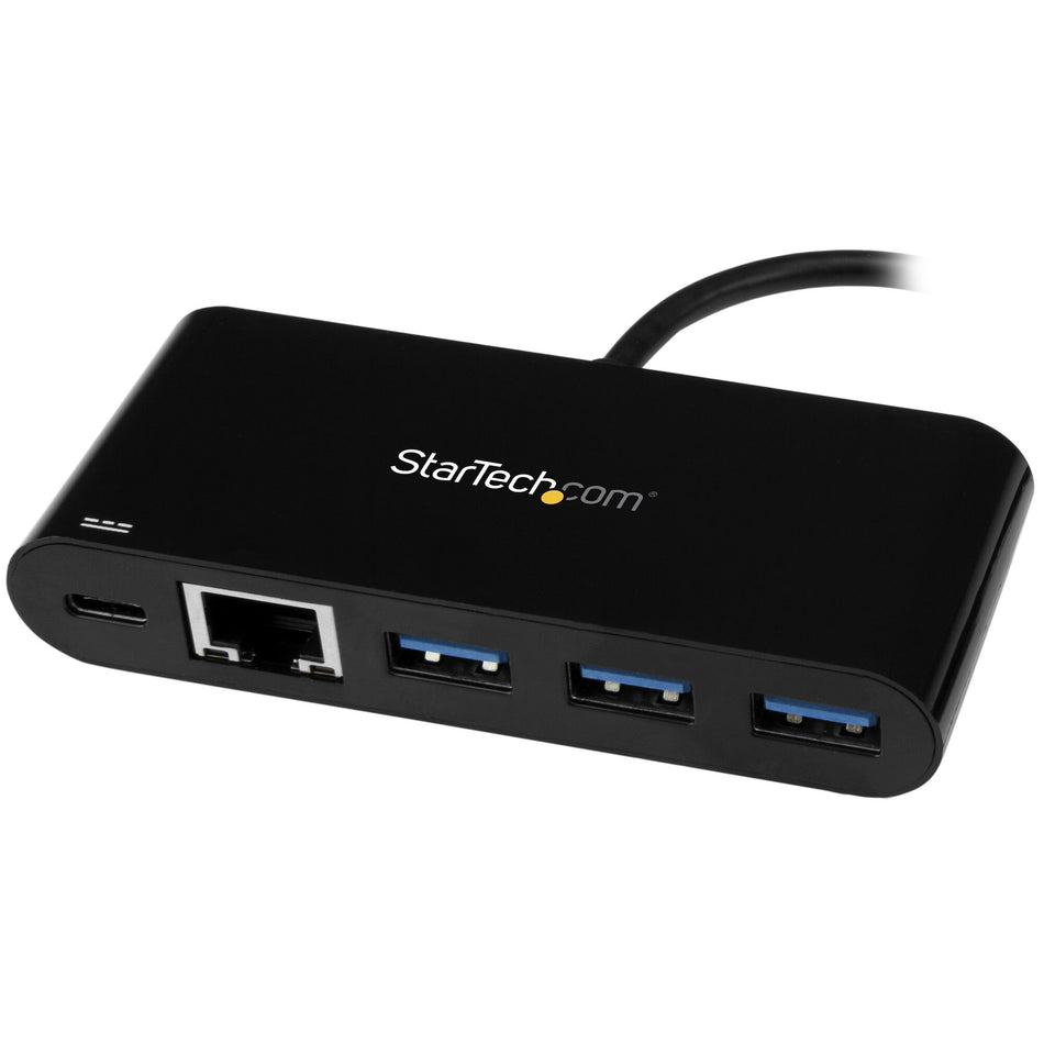 StarTech.com 3 Port USB-C Hub with Gigabit Ethernet & 60W Power Delivery Passthrough Laptop Charging - USB-C to 3x USB-A (USB 3.0 SuperSpeed 5Gbps) - USB 3.1/3.2 Gen 1 Type-C Adapter Hub~3 Port USB-C Hub with Gigabit Ethernet & 60W Power Delivery Passthro