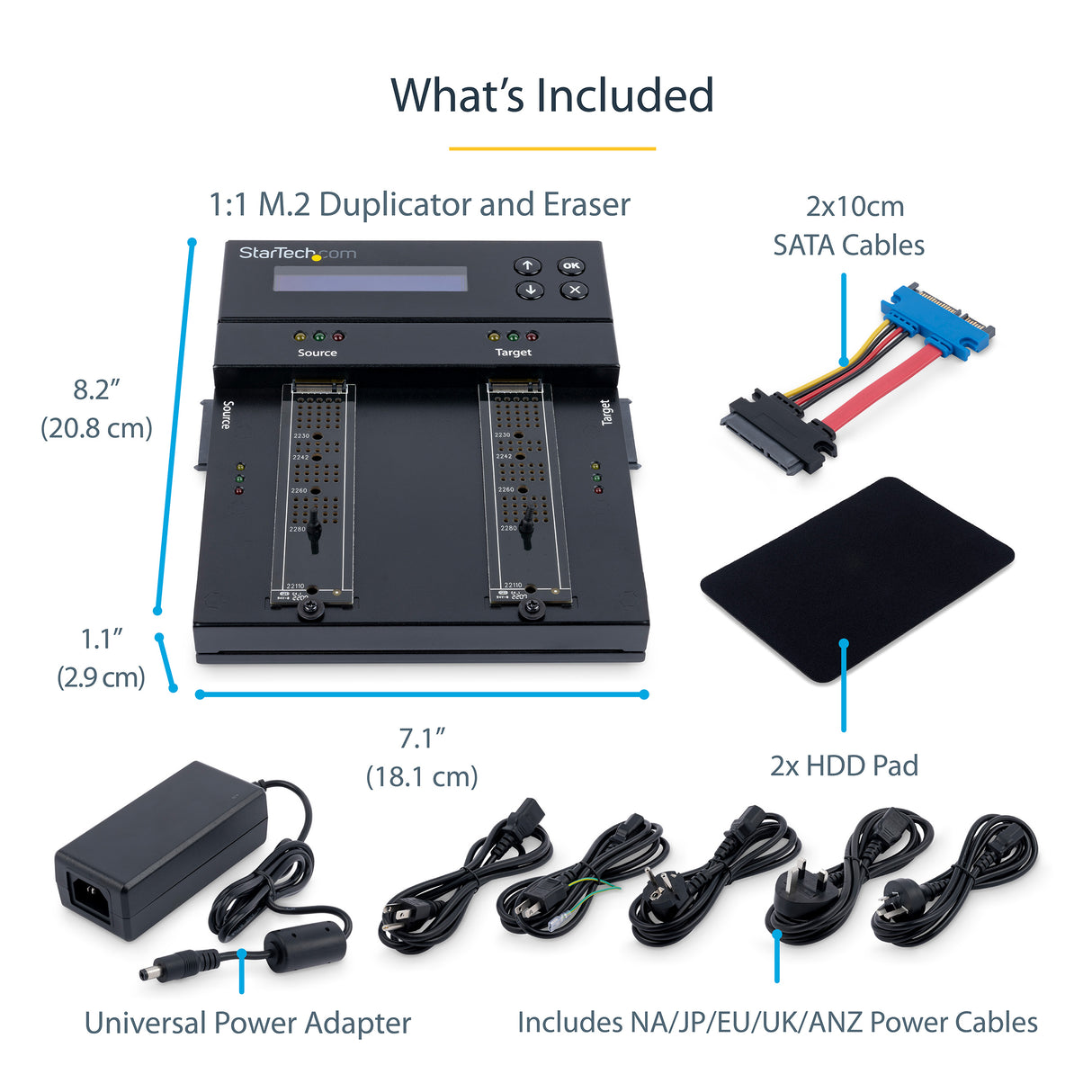 StarTech.com Standalone M.2 SATA & M.2 NVMe Duplicator and Eraser - HDD/SSD Cloner/Wiper for M.2 PCIe AHCI/NVMe, M.2 SATA, 2.5/3.5" SATA Drives - External Hard Drive Eraser/Duplicator, TAA