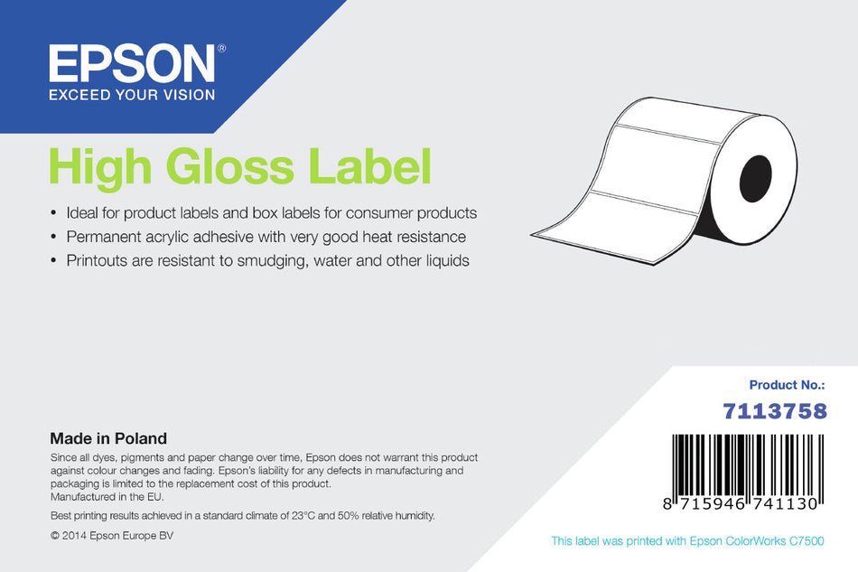 Epson High Gloss Label, Die-Cut Roll, 102mm x 51mm, 2310 Labels