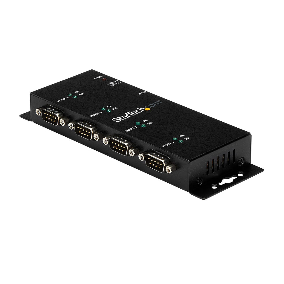 StarTech.com 4 Port USB to DB9 RS232 Serial Adapter Hub – Industrial DIN Rail and Wall Mountable