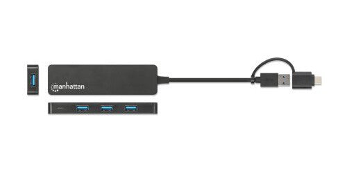 Manhattan USB-C & USB-A Combo Dock/Hub, Ports (4): USB-A (x4), 5 Gbps (USB 3.2 Gen1 aka USB 3.0), External Power Supply Not Needed, SuperSpeed USB, Black, Three Year Warranty, Retail Box