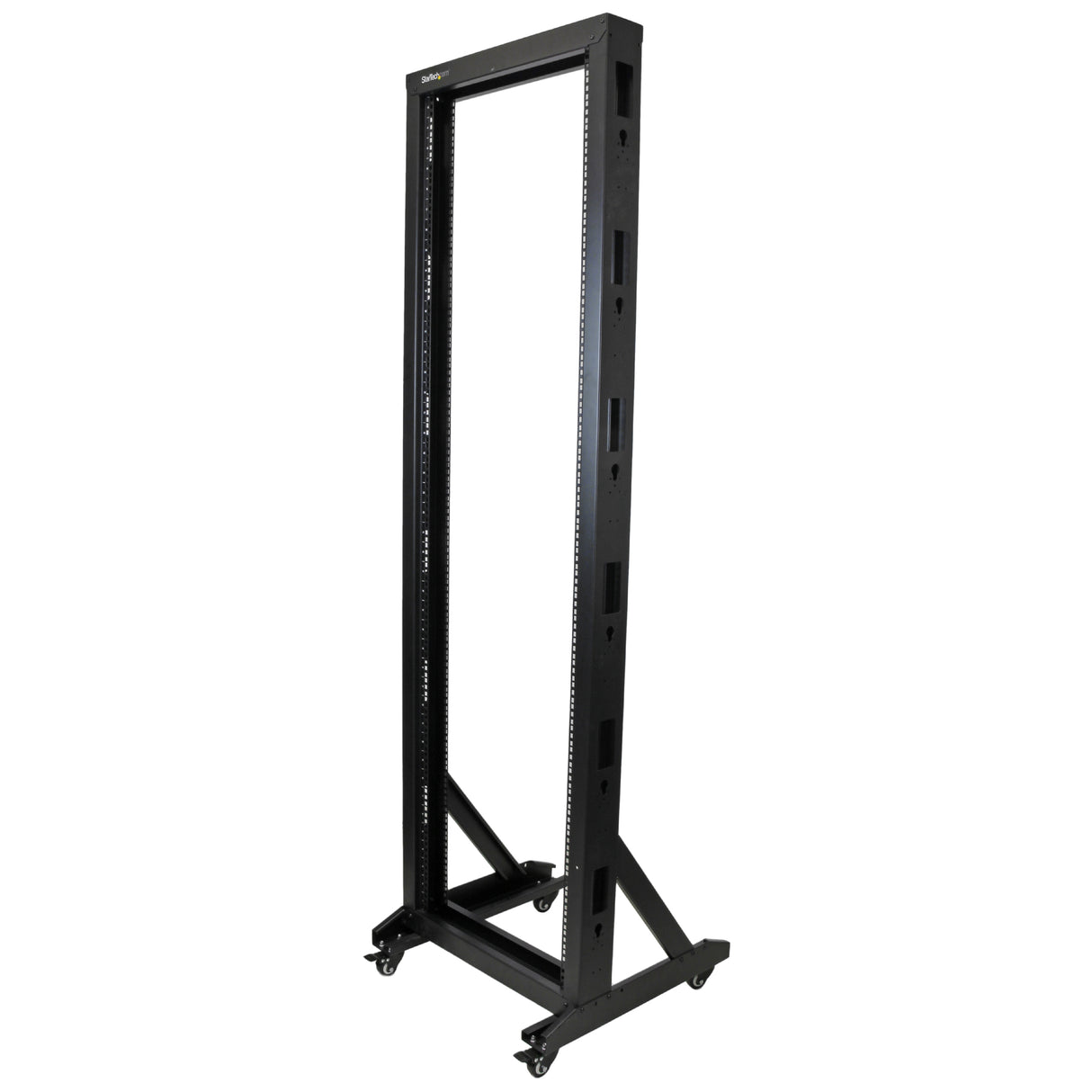 StarTech.com 2-Post 42U Mobile Open Frame Server Rack, Two Post 19in Network Rack with Wheels, Rolling Open Rack for AV/Data/Media/IT Equipment, Computer Rack for Home/Office Spaces - Casters Included