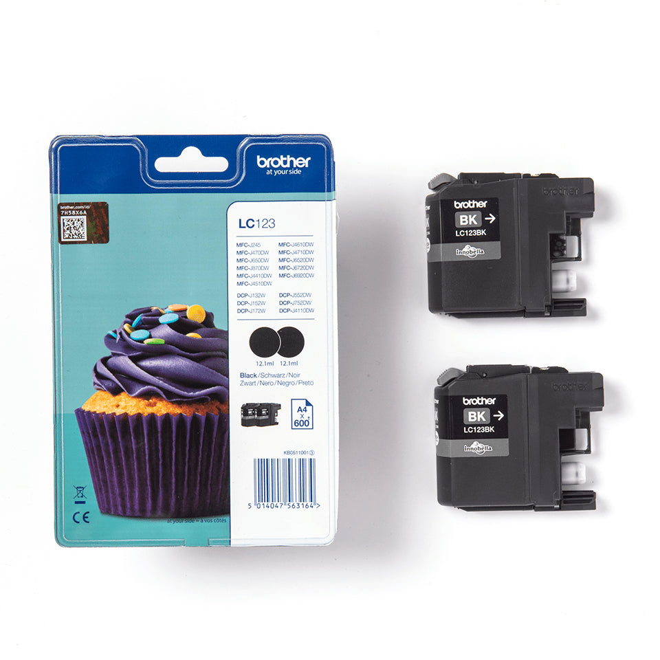 Brother LC-123BKBP2 Ink cartridge black twin pack, 2x600 pages ISO/IEC 24711 11ml Pack=2 for Brother DCP-J 132/MFC-J 4510/MFC-J 6920