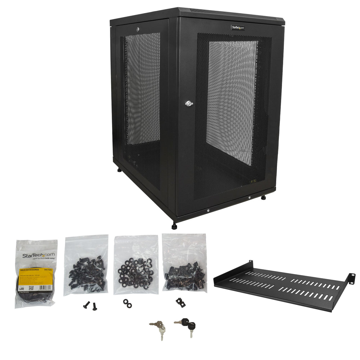 StarTech.com 4-Post 18U Server Rack Cabinet, Lockable 19" Data Rack Cabinet for Computer / AV / IT Equipment, Office / Home Network Rack with Casters & Adjustable Mounting Rails