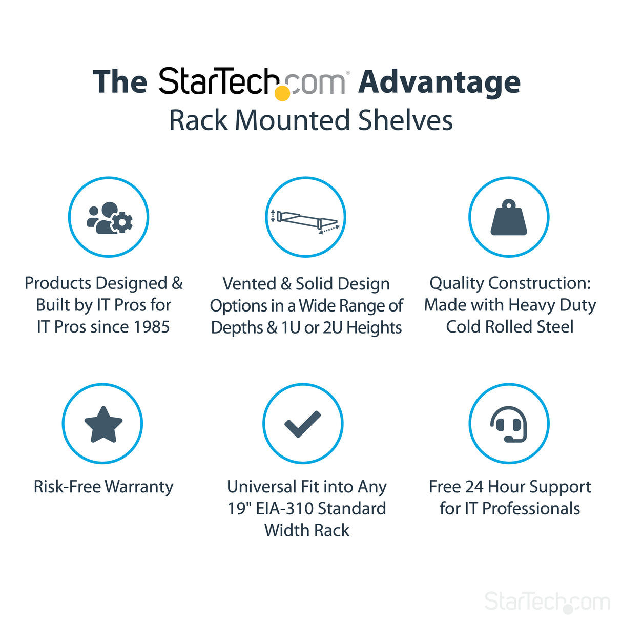 StarTech.com 1U Fixed Server Rack Mount Shelf - 10in Deep Steel Universal Cantilever Tray for 19" AV/ Network Equipment Rack - Heavy Duty Steel - Weight Capacity 44lbs/20kg, Black