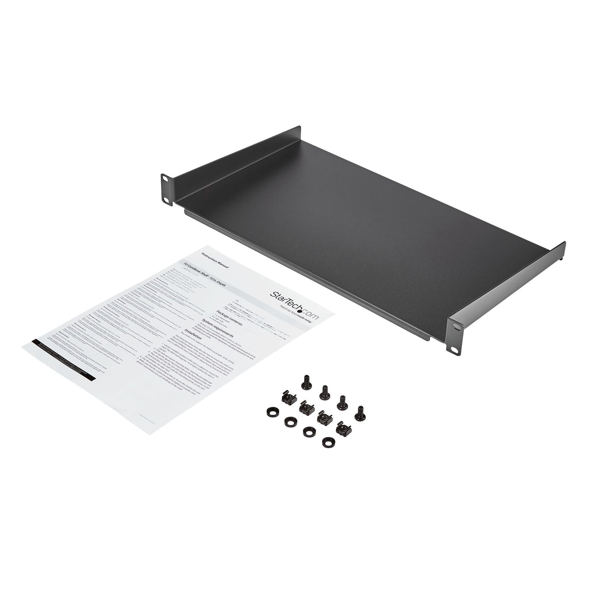 StarTech.com 1U Fixed Server Rack Mount Shelf - 10in Deep Steel Universal Cantilever Tray for 19" AV/ Network Equipment Rack - Heavy Duty Steel - Weight Capacity 44lbs/20kg, Black