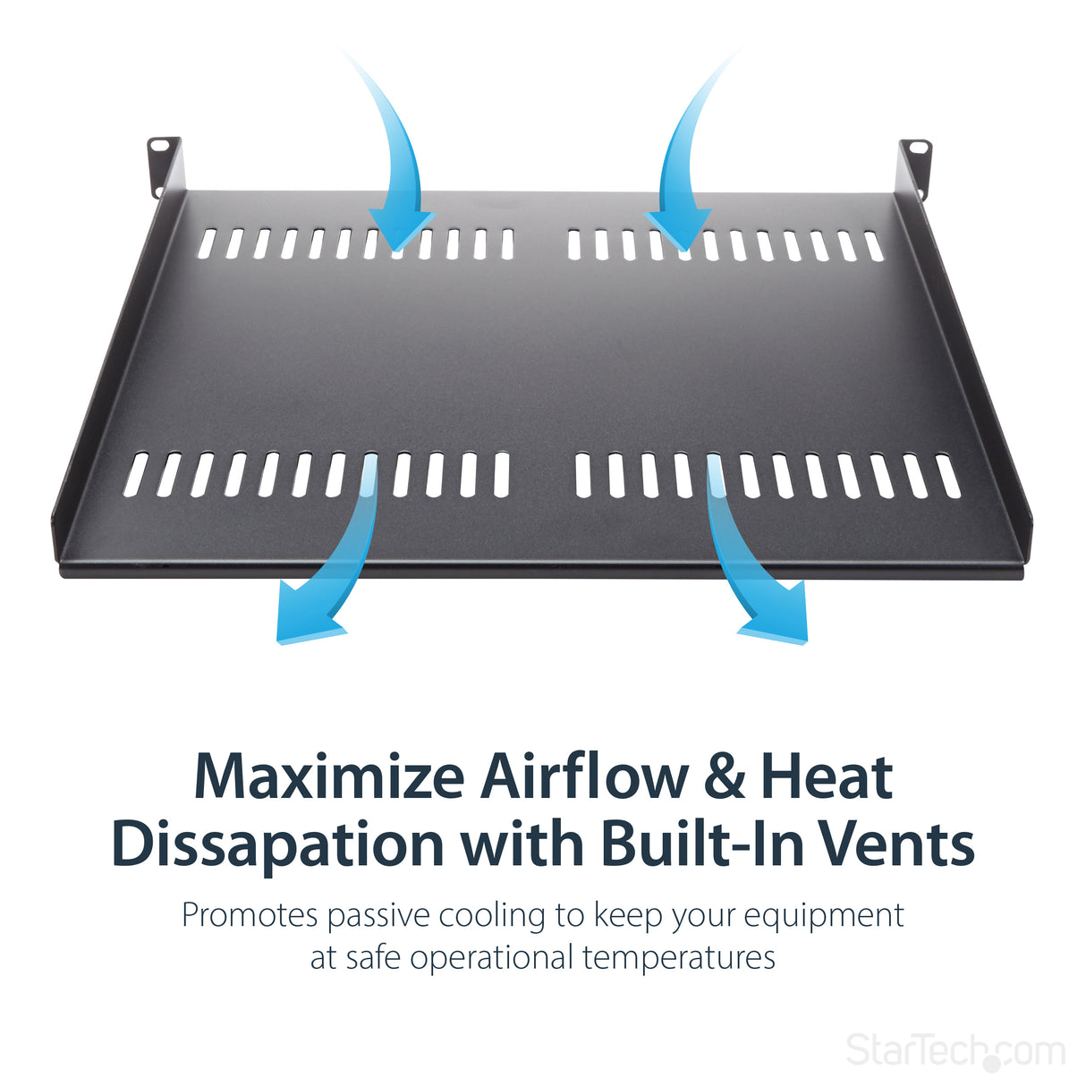 StarTech.com 1U Server Rack Shelf - Universal Vented Rack Mount Cantilever Tray for 19" Network Equipment Rack & Cabinet - Heavy Duty Steel – Weight Capacity 44lb/20kg - 16" Deep Shelf, Black