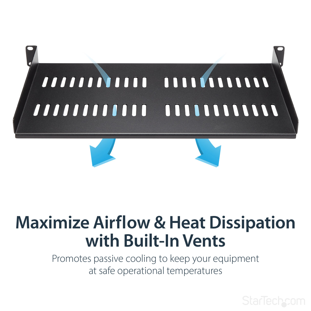 StarTech.com 1U Server Rack Shelf - Universal Vented Rack Mount Cantilever Tray for 19" Network Equipment Rack & Cabinet - Heavy Duty Steel - Weight Capacity 44lb/20kg - 10" Deep Shelf, Black