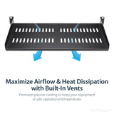 StarTech.com 1U Server Rack Shelf - Universal Vented Rack Mount Cantilever Tray for 19" Network Equipment Rack & Cabinet - Heavy Duty Steel - Weight Capacity 44lb/20kg - 10" Deep Shelf, Black