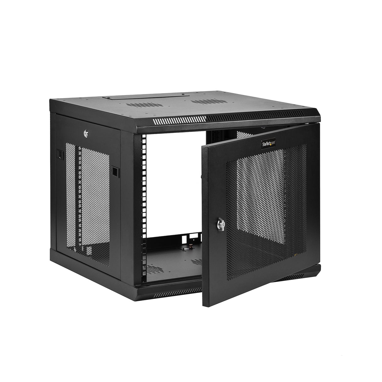 StarTech.com 4-Post 9U Wall Mount Network Cabinet with 1U Shelf, 19" Wall-Mounted Server Rack for Data / AV / Electronics / Computer Equipment, Small Vented Rack Enclosure