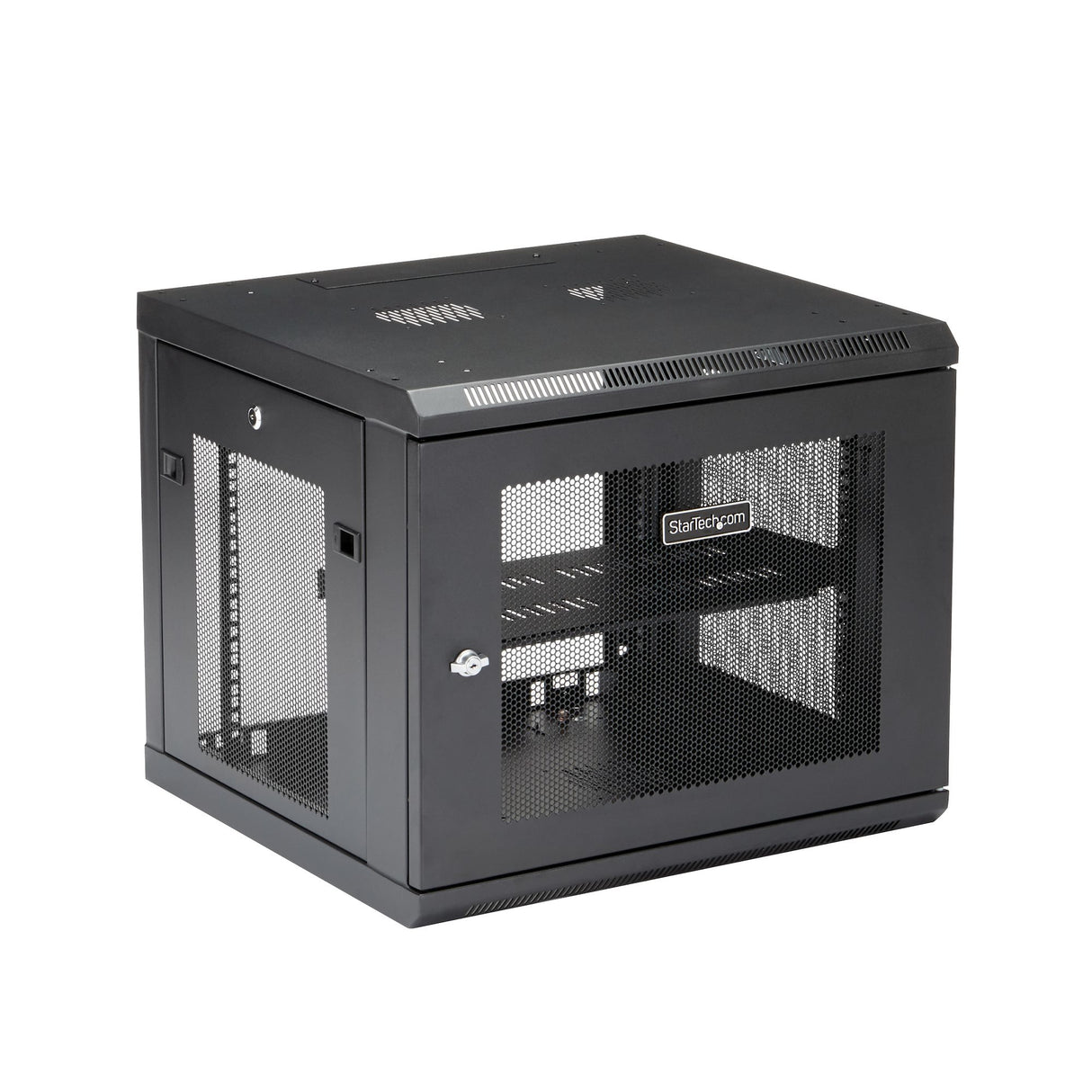 StarTech.com 4-Post 9U Wall Mount Network Cabinet with 1U Shelf, 19" Wall-Mounted Server Rack for Data / AV / Electronics / Computer Equipment, Small Vented Rack Enclosure