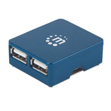 Manhattan USB-A 4-Port Micro Hub, 4x USB-A Ports, Blue, 480 Mbps (USB 2.0), Bus Power, Equivalent to ST4200MINI2, Hi-Speed USB, Three Year Warranty, Blister