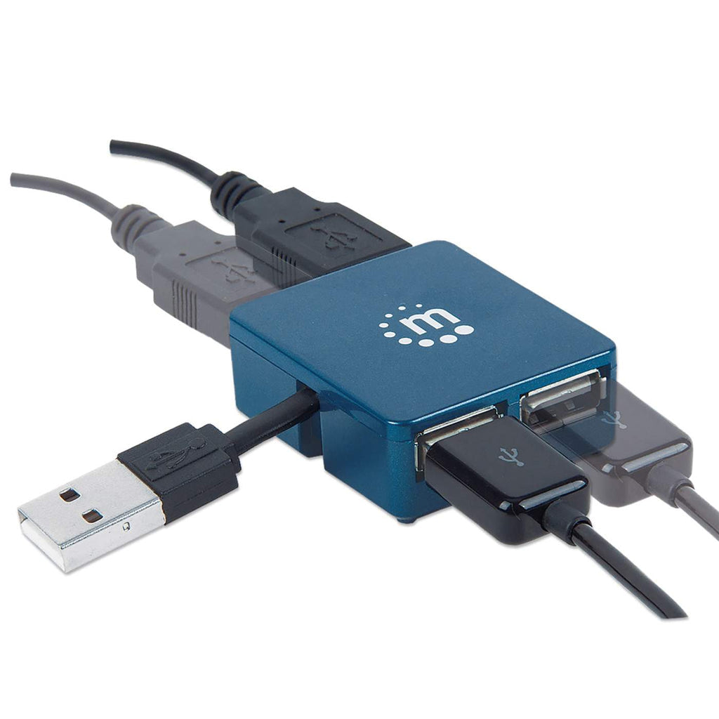 Manhattan USB-A 4-Port Micro Hub, 4x USB-A Ports, Blue, 480 Mbps (USB 2.0), Bus Power, Equivalent to ST4200MINI2, Hi-Speed USB, Three Year Warranty, Blister