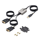 StarTech.com 13ft (4m) 2-Port USB to Serial Adapter Cable, Interchangeable DB9 Screws/Nuts, COM Retention, USB-A to DB9 RS232, FTDI, Level-4 ESD Protection, Windows/macOS/ChromeOS/Linux - Rugged TPE Construction