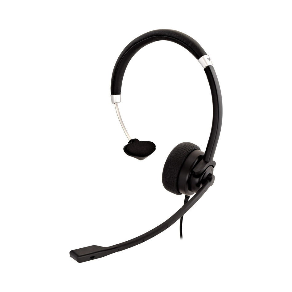 V7 Deluxe Mono Headset, boom mic, Adjustable Headband for PC, Mac, Laptop Computer, Chromebook, Black, 3.5mm connector