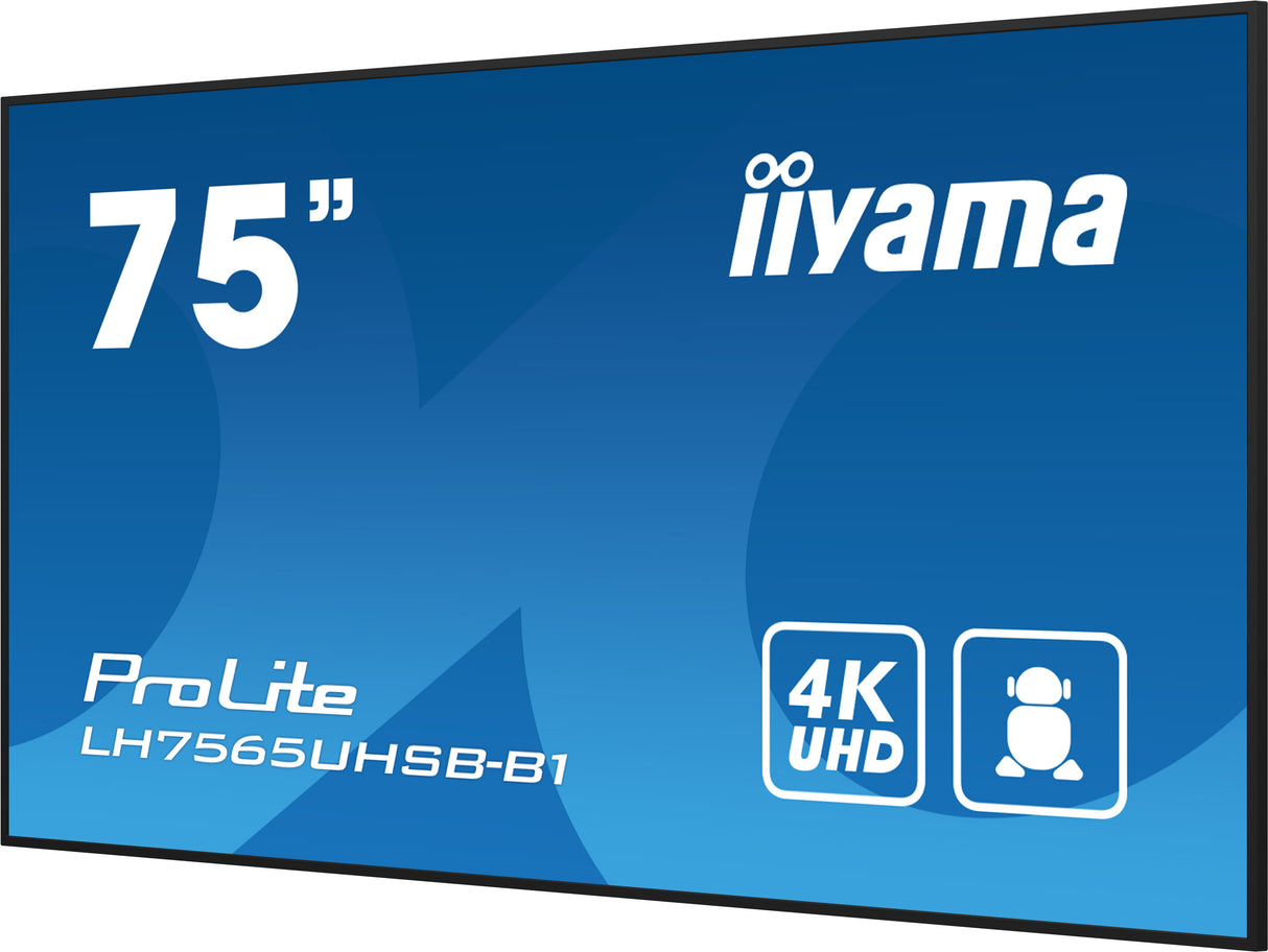 iiyama LH7565UHSB-B1 Signage Display Kiosk design 189.2 cm (74.5") LED Wi-Fi 800 cd/m² 4K Ultra HD Black Built-in processor Android 11 24/7