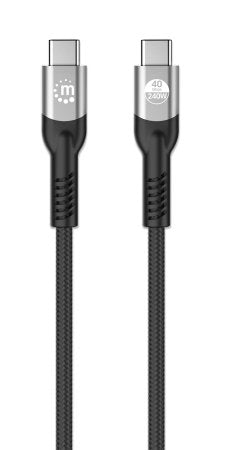 Manhattan USB-C to USB-C Cable (240W), 1m, Male to Male, Black, Thunderbolt 4, 40 Gbps (USB4 Gen 3x2), Extended Power Range (EPR) charging up to 240W (Note additional USB-C 240W wall charger needed), Backwards compatible to Thunderbolt 3, Lifetime Warrant