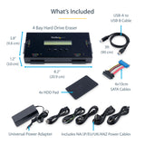 StarTech.com 4 Bay SSD/HDD Hard Drive Eraser - 2.5" & 3.5" SATA - Hostless Standalone Secure Erase External Disk Sanitizer - 9 Erase Modes - RS232 Printer Port - NIST/DOD & TAA Compliant