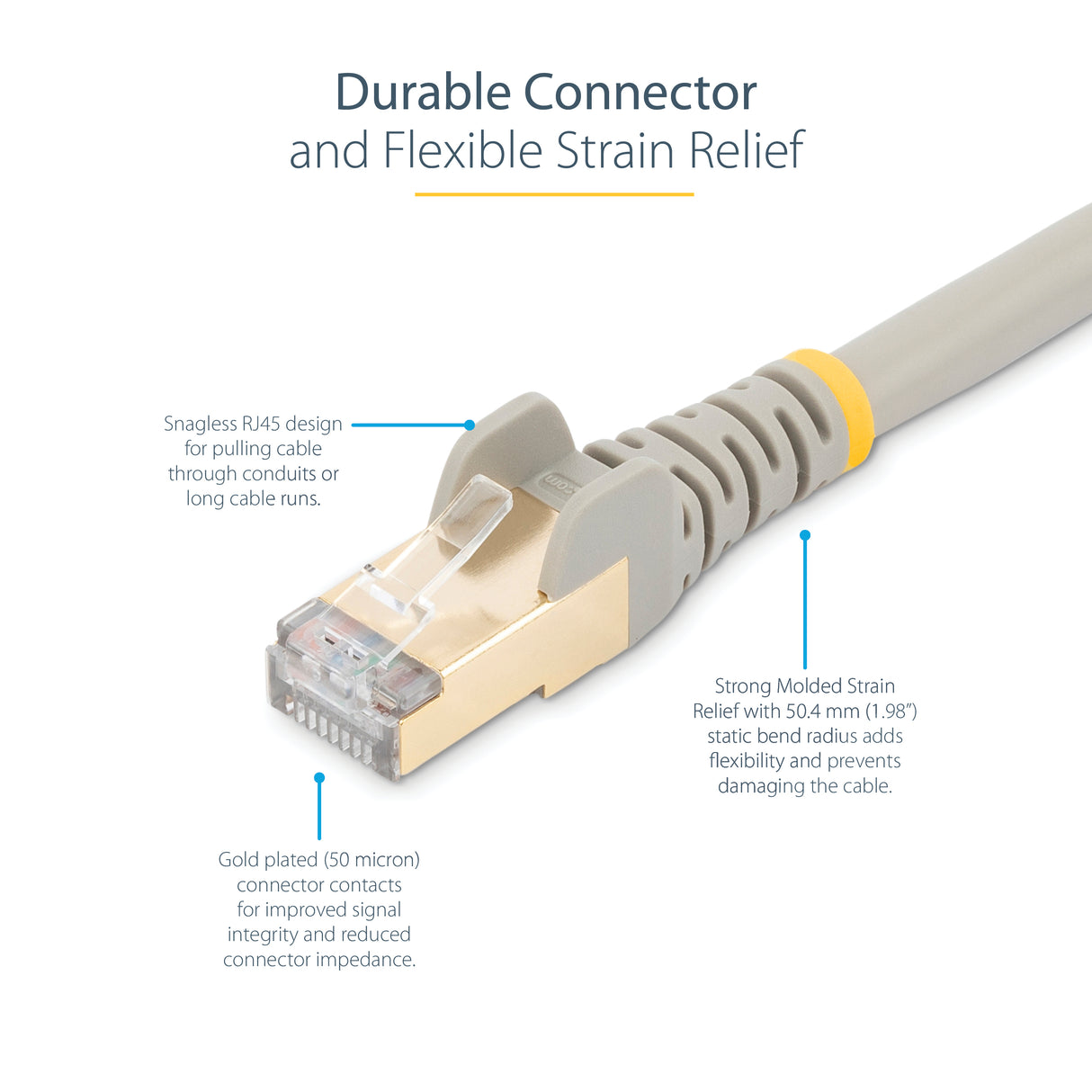 StarTech.com 0.50m CAT6a Ethernet Cable - 10 Gigabit Shielded Snagless RJ45 100W PoE Patch Cord - 10GbE STP Network Cable w/Strain Relief - Grey Fluke Tested/Wiring is UL Certified/TIA