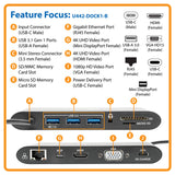 Tripp Lite U442-DOCK1-B USB-C Dock, Dual Display - 4K HDMI / mDP, VGA, USB 3.x (5Gbps), USB-A/C Hub, GbE, Memory Card, 100W PD Charging