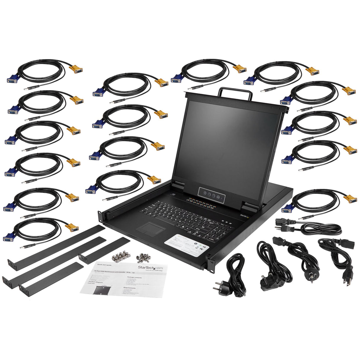 StarTech.com 16 Port Rackmount KVM Console w/ 6ft Cables - Integrated KVM Switch w/ 19" LCD Monitor - Fully Featured 1U LCD KVM Drawer- OSD KVM - Durable 50,000 MTBF - USB + VGA Support