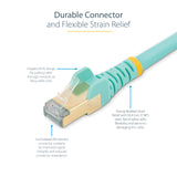 StarTech.com 0.50m CAT6a Ethernet Cable - 10 Gigabit Shielded Snagless RJ45 100W PoE Patch Cord - 10GbE STP Network Cable w/Strain Relief - Aqua Fluke Tested/Wiring is UL Certified/TIA