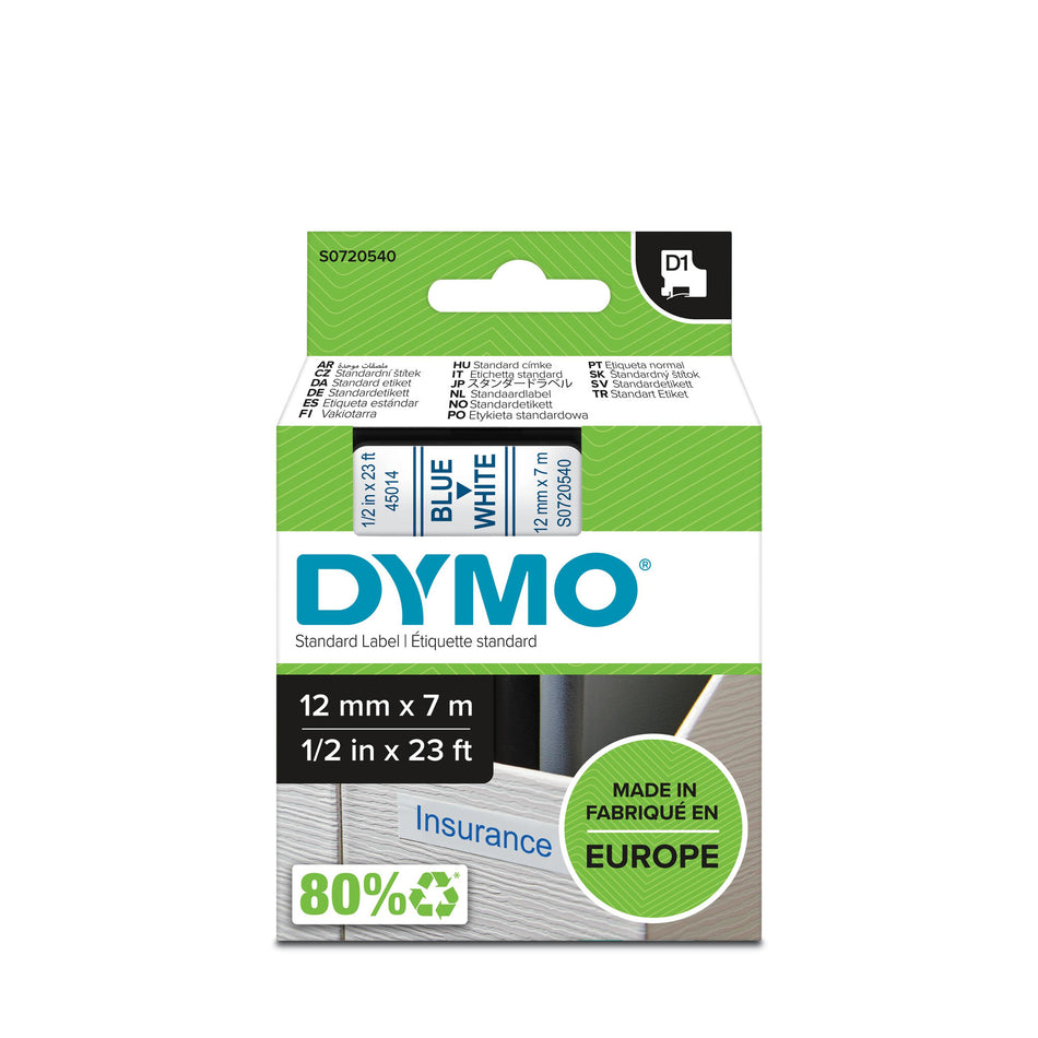 DYMO D1 Standard - Blue on White - 12mm