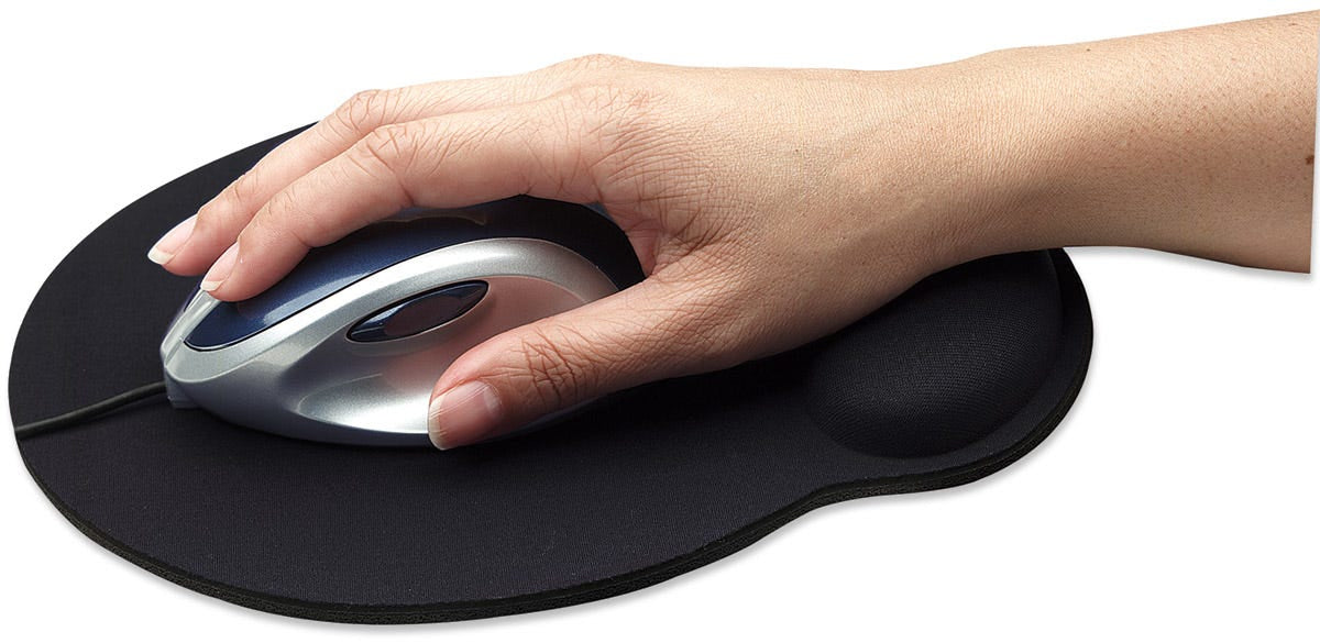 Manhattan Wrist Gel Support Pad and Mouse Mat, Black, 241 × 203 × 40 mm, non slip base, Lifetime Warranty, Card Retail Packaging