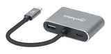 Manhattan USB-C Dock/Hub, Ports (x4): HDMI, USB-A, USB-C and VGA, With Power Delivery (87W) to USB-C Port (Note add USB-C wall charger and USB-C cable needed), All Ports can be used at the same time, Aluminium, Space Grey, Three Year Warranty, Retail Box