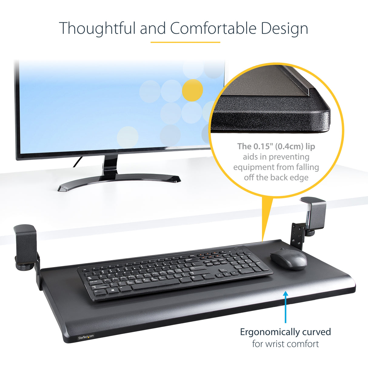 StarTech.com Under-Desk Keyboard Tray, Clamp-on Ergonomic Keyboard Holder, Up to 12kg (26.5lb), Sliding Keyboard and Mouse Drawer with C-Clamps, Height Adjustable Keyboard Tray (3.9/4.7/5.5 in)