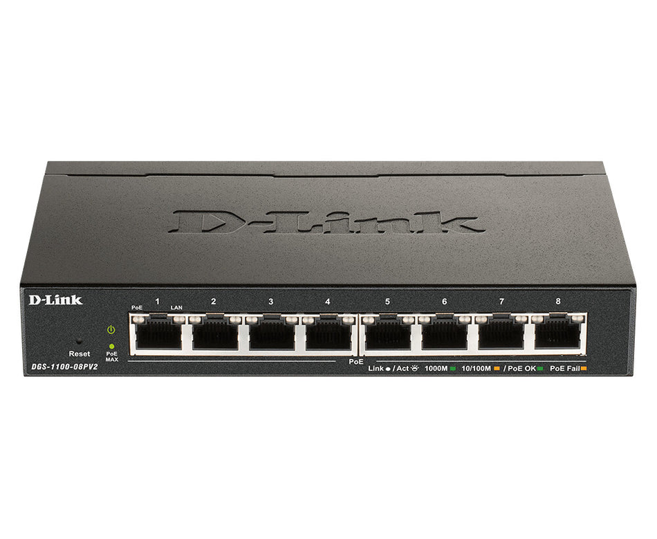 D-Link DGS-1100-08PV2 network switch Managed L2/L3 Gigabit Ethernet (10/100/1000) Power over Ethernet (PoE) Black