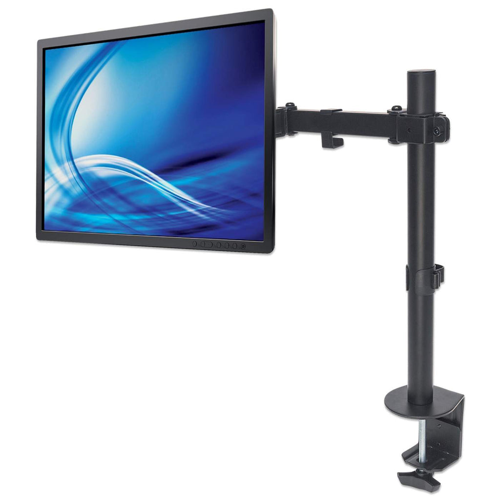 Manhattan TV & Monitor Mount, Desk, Full Motion, 1 screen, Screen Sizes: 10-27", Black, Clamp Assembly, VESA 75x75 to 100x100mm, Max 8kg, Lifetime Warranty