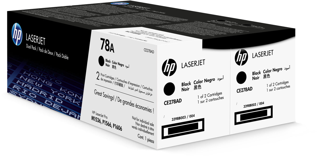 HP CE278AD/78A Toner cartridge black twin pack, 2x2.1K pages/5% Pack=2 for HP Pro P 1600