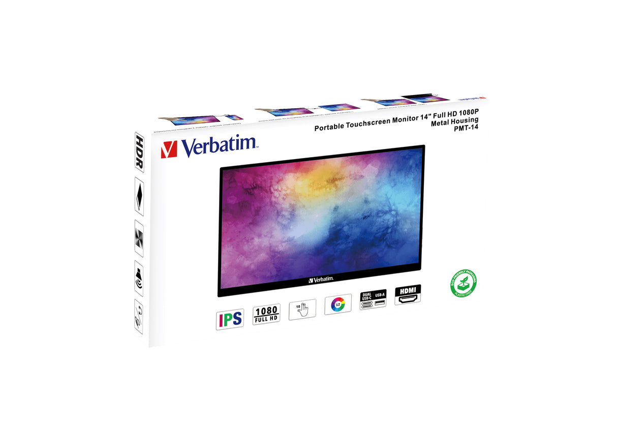 Verbatim 49591 computer monitor 35.6 cm (14") 1920 x 1080 pixels Full HD LCD Touchscreen Black