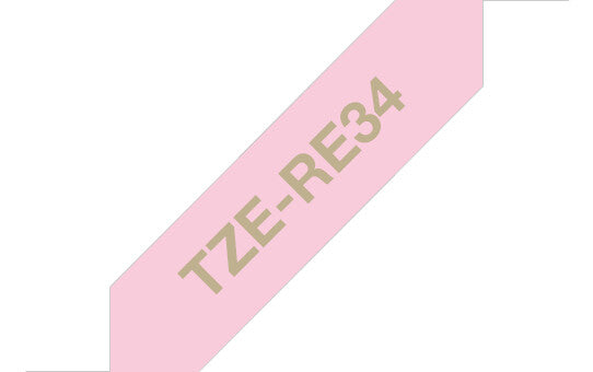 Brother TZE-RE34 label-making tape Gold on Pink