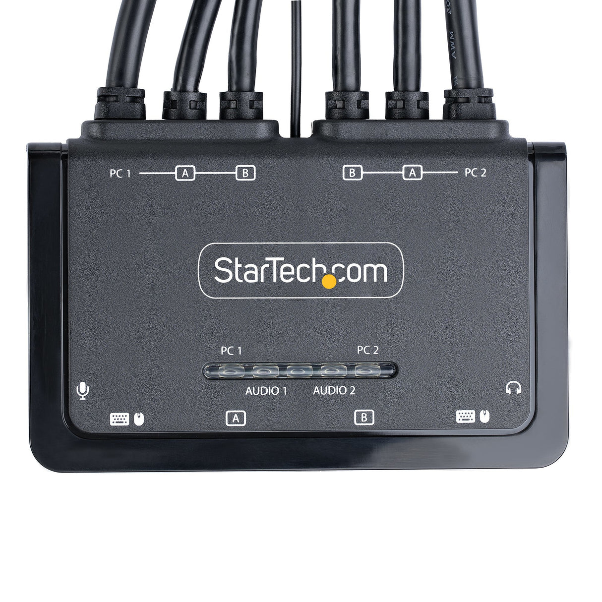 StarTech.com 2-Port Dual-Monitor HDMI Cable KVM Switch, 4K 60Hz, Compact KVM with 5ft/1.5m USB-A/HDMI/Audio Integrated Cables, Bus Powered - Remote Push Button/Hotkey Switching