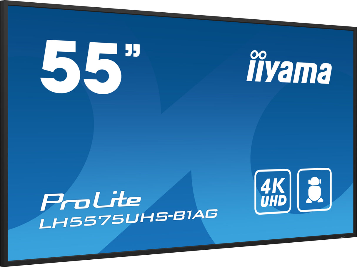 iiyama LH5575UHS-B1AG Signage Display Digital signage flat panel 138.7 cm (54.6") LCD Wi-Fi 500 cd/m² 4K Ultra HD Black Built-in processor Android 11 24/7