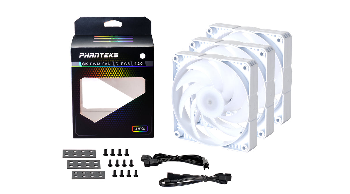 Phanteks PH-F120SK_DRGB_PWM_WT01_3P computer cooling system Computer case Fan 12 cm White 3 pc(s)