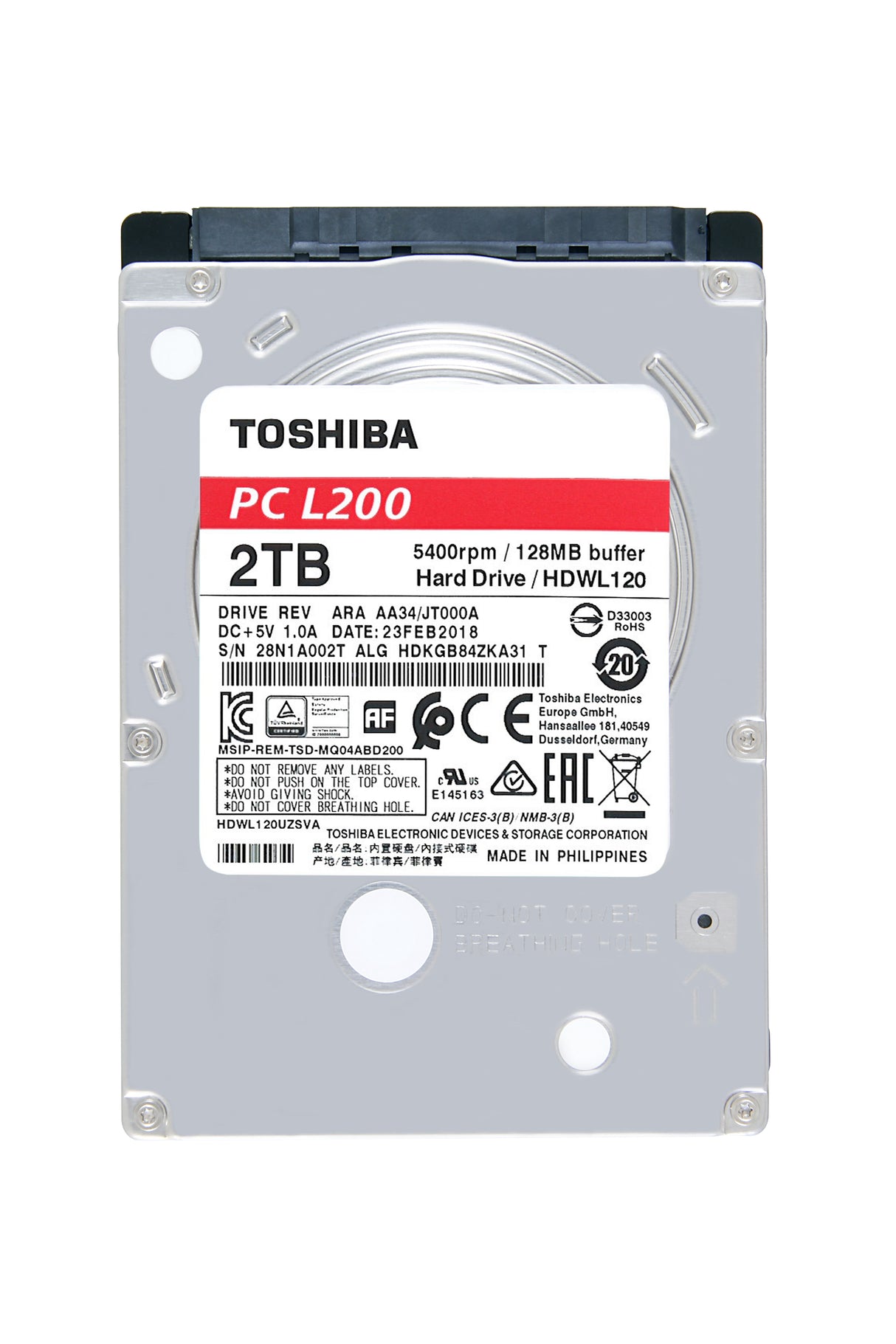 Toshiba L200 internal hard drive 2 TB 5400 RPM 128 MB 2.5" Serial ATA III