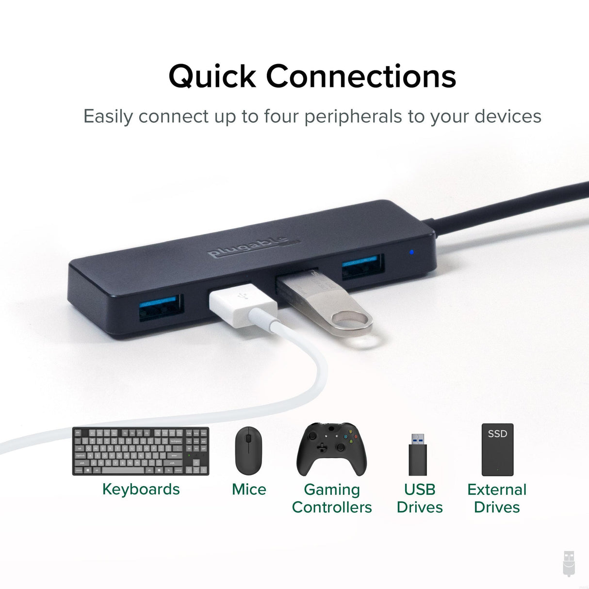 Plugable Technologies 4 Port USB Hub 3.0, USB Splitter for Laptop, Compatible with Windows, Surface Pro, PC, Chromebook, Linux, Android, Charging Not Supported