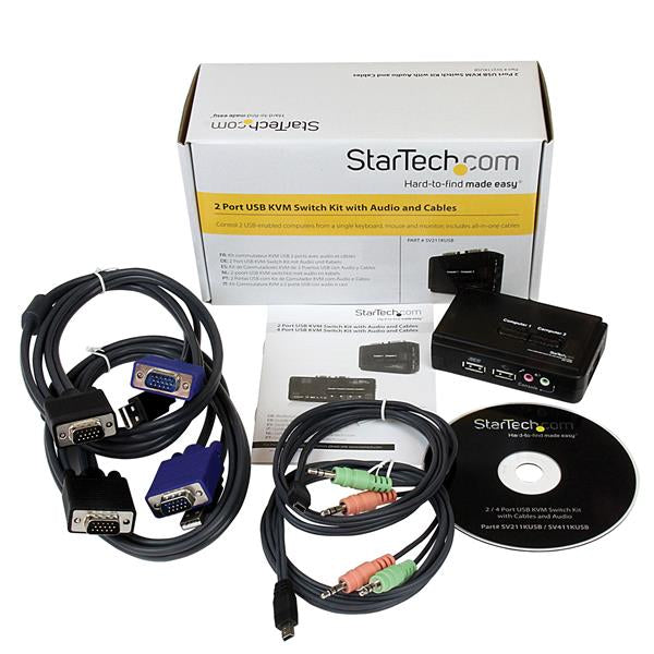 StarTech.com 2 Port Black USB KVM Switch Kit with Audio and Cables