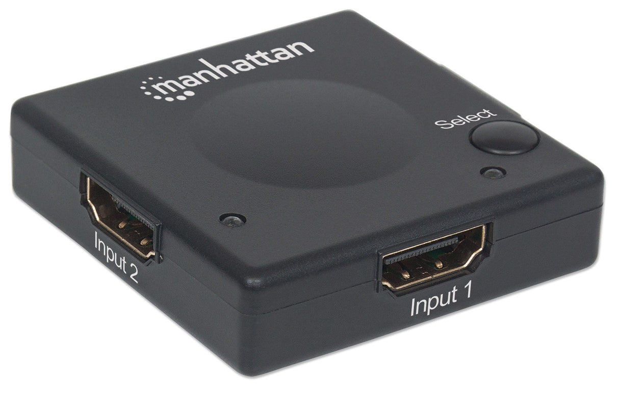 Manhattan HDMI Switch 2-Port, 1080p, Connects x2 HDMI sources to x1 display, Automatic and Manual Switching (via button), No external power required, Black, Three Year Warranty, Blister